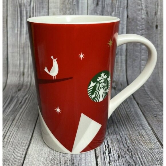 2012 Starbucks Red Holiday Mug 12 Oz With Partridge Design & Bird Logo - Picture 3 of 10